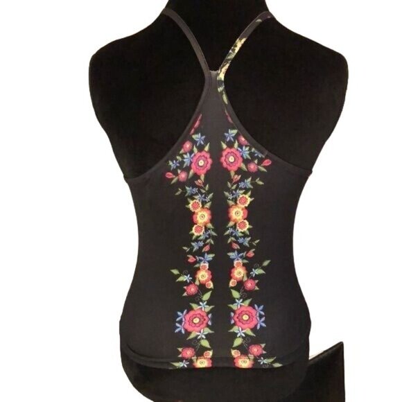 A’Gaci Racerback Top, Black with Floral Print, Size Large - Picture 2 of 4